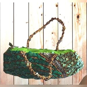 Mido Green and Blue Seashell Theme Shoulder Bag Purse